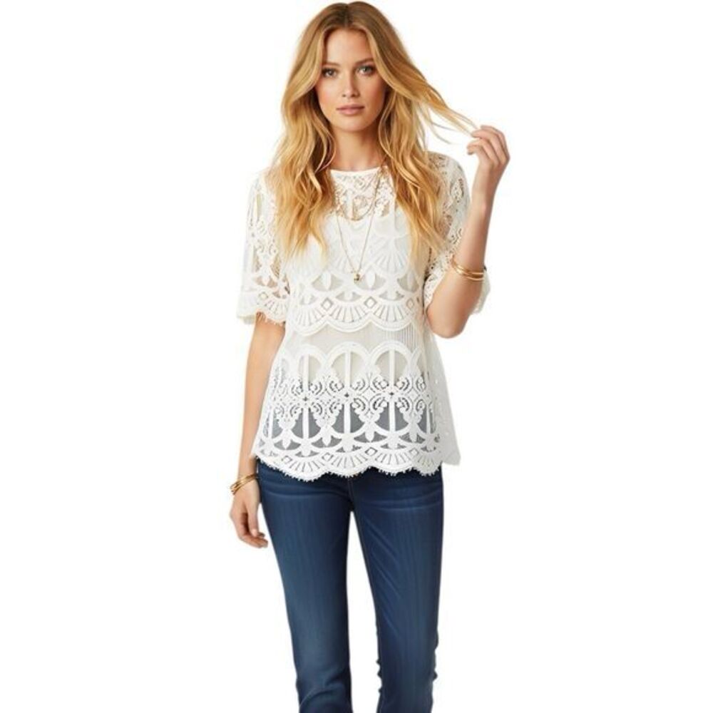 BCBGeneration Womens Blouse Sz XS Lace Boho Bohemian Feminine Romantic Festival